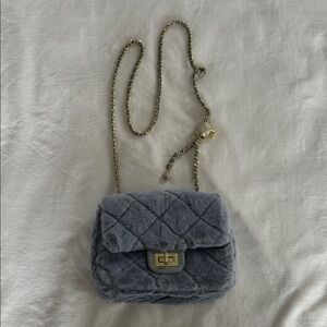 NWOT Fluffy Quilted Chain Shoulder Bag with gemstone details on strap